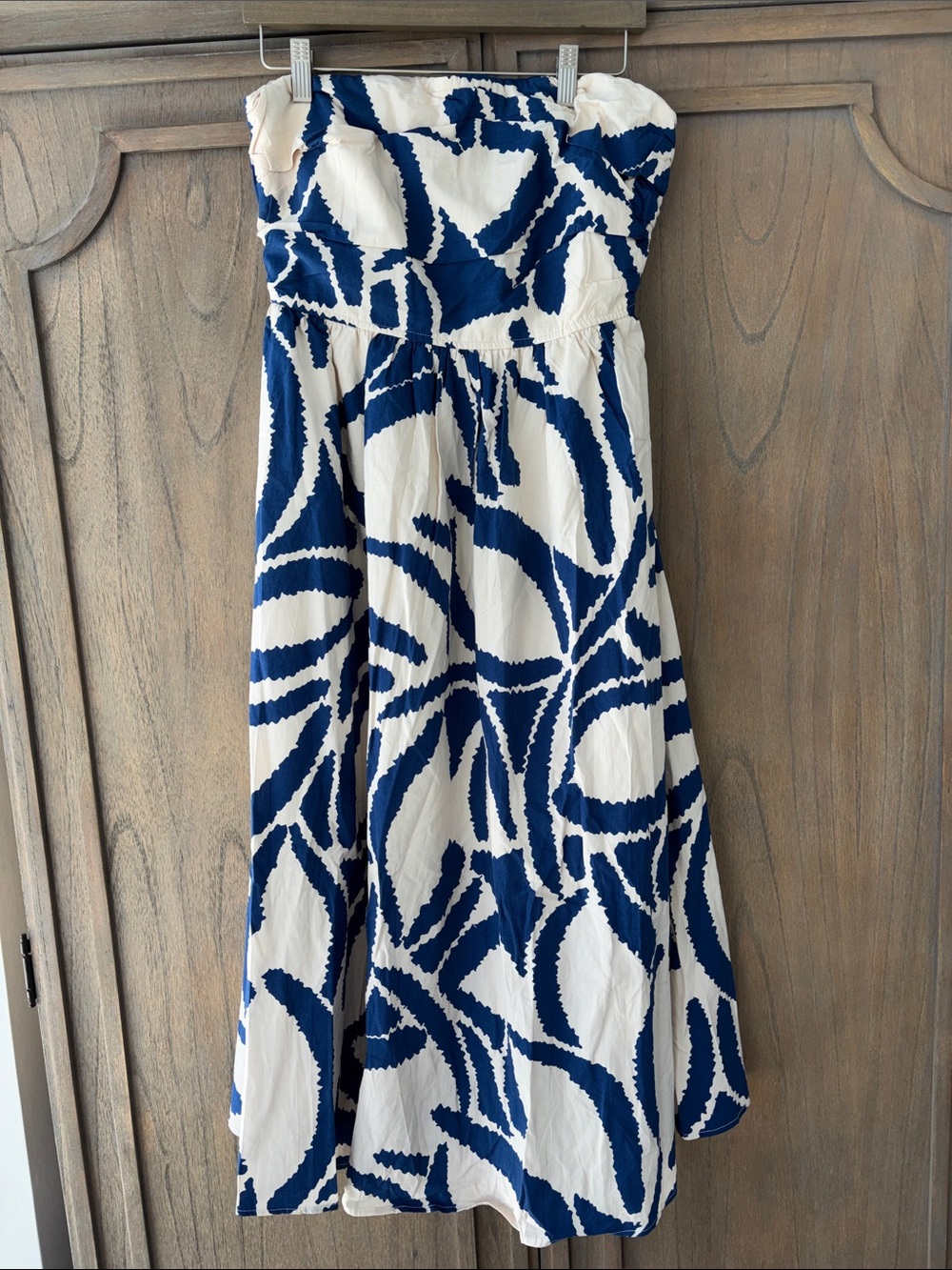 Dress Forum Strapless Blue & Cream Abstract Print Dress Large NWT Flowy Feminine - Picture 5 of 9